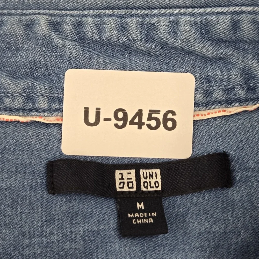 UNIQLO Men Button Up Shirt M Blue‎ Denim Colorblock Ombre Long Sleeve